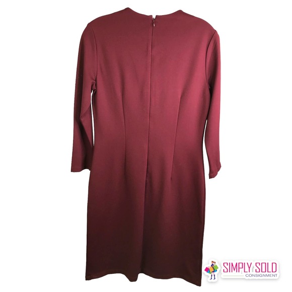 J. Mclaughlin Women A-Line Midi Dress Long Sleeve V-Neck Burgundy Bow Stretch S - Picture 2 of 10